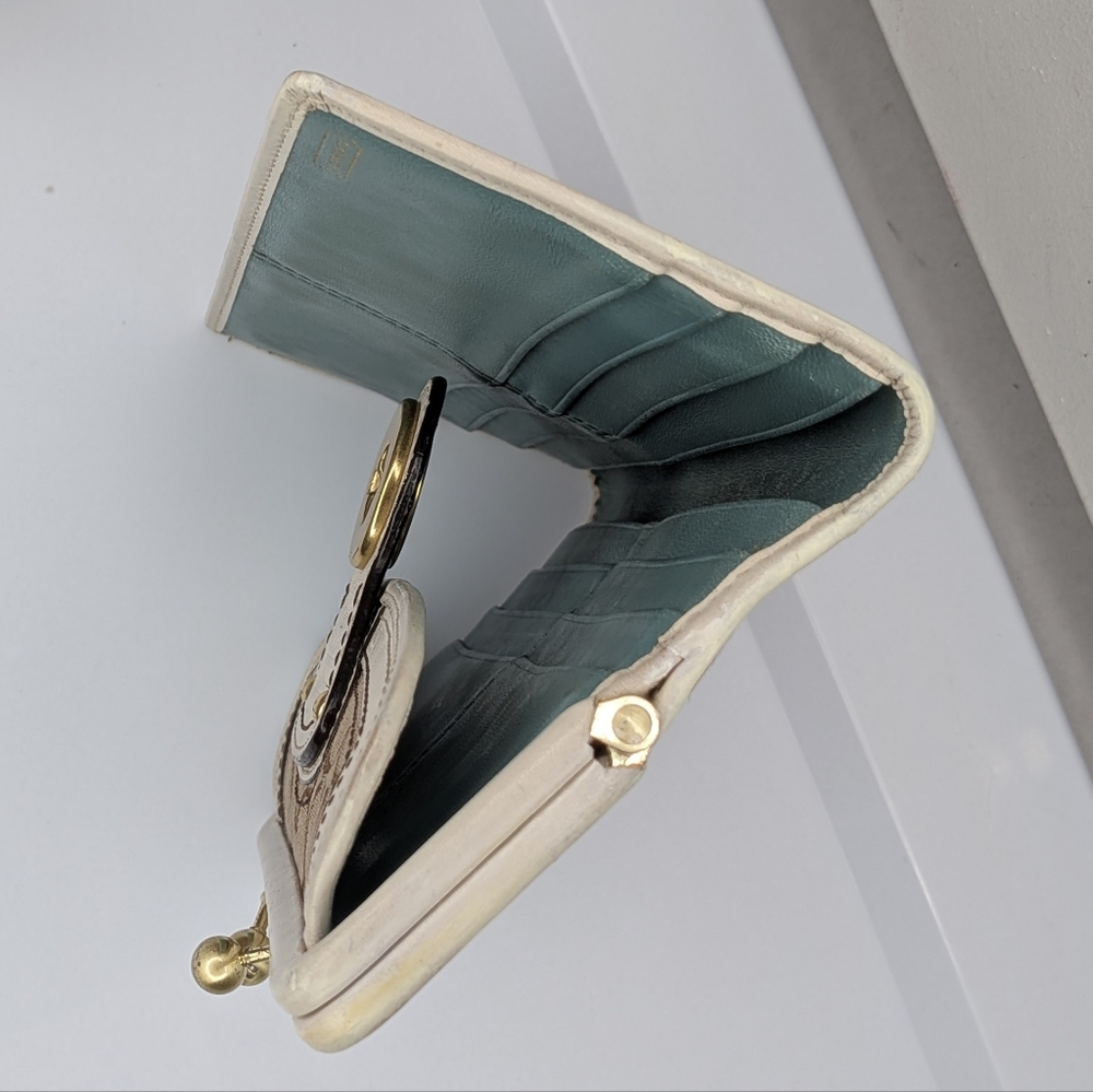 Coach Legacy Kisslock Wallet Khaki Signature Canvas Leather Turnlock Vintage Y2K - Picture 9 of 12